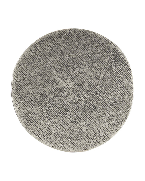 Currey & Company Kabeen Artisan Cast Aluminum Cylinder Side Table with Burlap Texture Antique Silver Finish 4000-0169