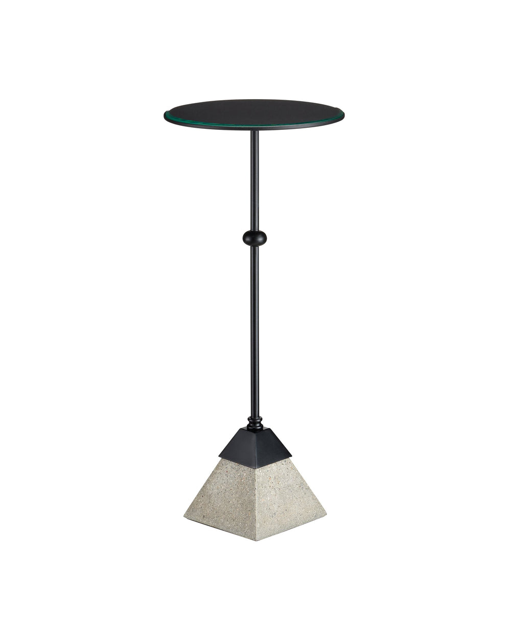 Currey & Company Parna Polished Concrete and Wrought Iron Accent Table with Beveled Glass Top 4000-0185