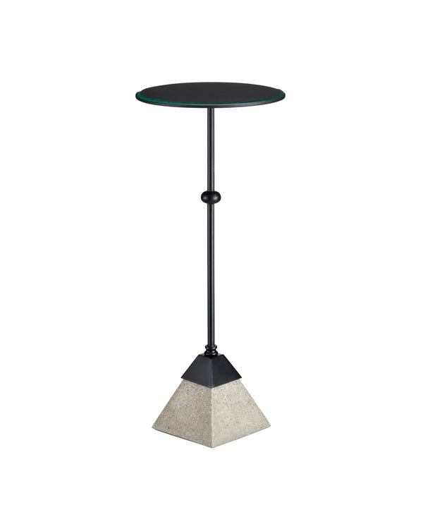 Currey & Company Parna Polished Concrete and Wrought Iron Accent Table with Beveled Glass Top 4000-0185