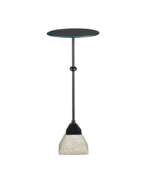 Currey & Company Parna Polished Concrete and Wrought Iron Accent Table with Beveled Glass Top 4000-0185