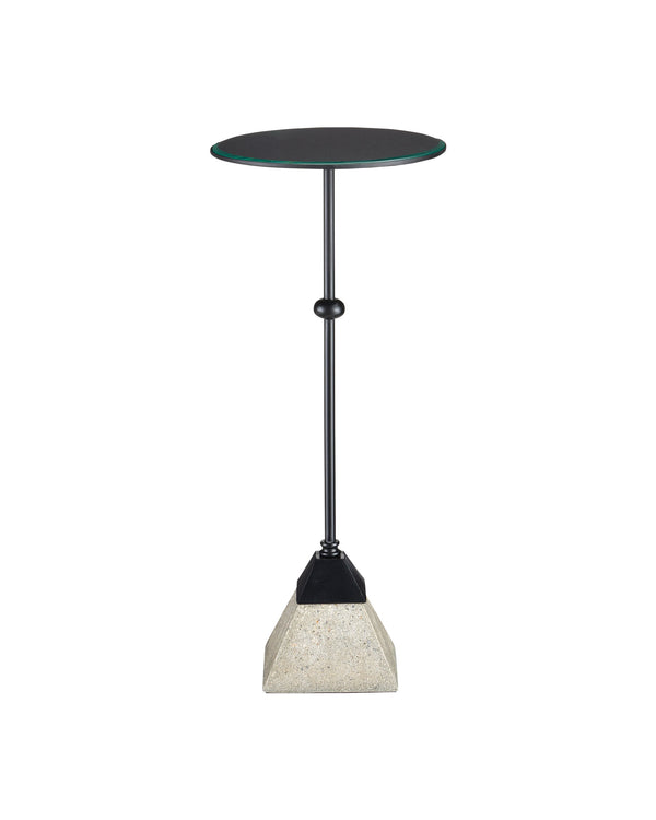 Currey & Company Parna Polished Concrete and Wrought Iron Accent Table with Beveled Glass Top 4000-0185