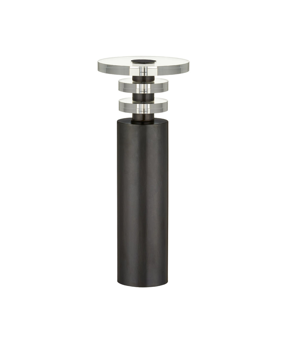 Currey & Company Shani Bronze Metal Pedestal Drinks Table with Optic Crystal Top for Modern Living 4000-0187