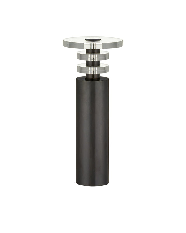 Currey & Company Shani Bronze Metal Pedestal Drinks Table with Optic Crystal Top for Modern Living 4000-0187