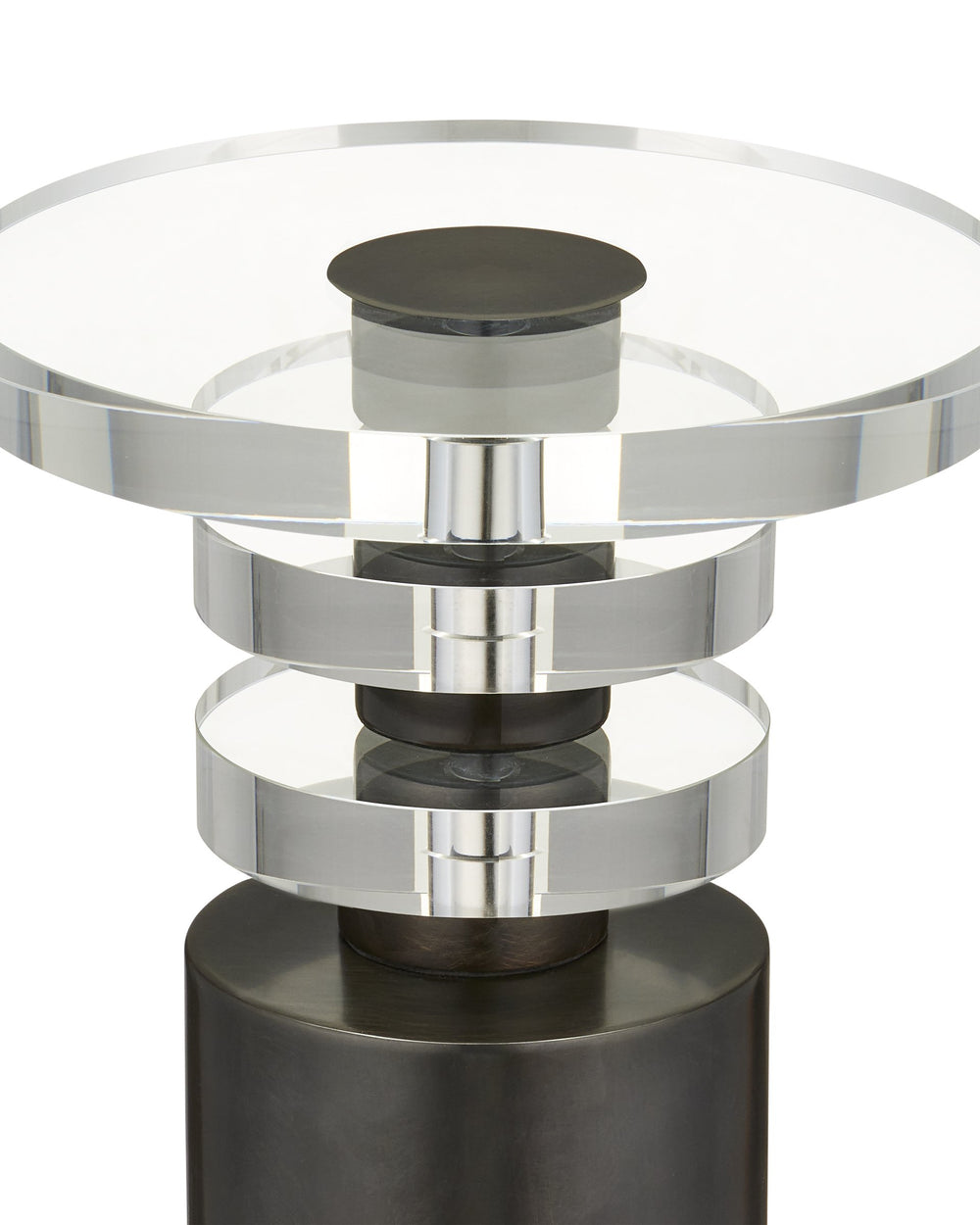 Currey & Company Shani Bronze Metal Pedestal Drinks Table with Optic Crystal Top for Modern Living 4000-0187