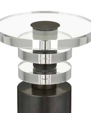 Currey & Company Shani Bronze Metal Pedestal Drinks Table with Optic Crystal Top for Modern Living 4000-0187