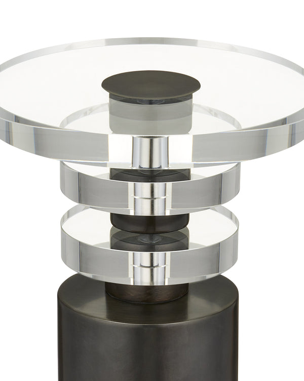 Currey & Company Shani Bronze Metal Pedestal Drinks Table with Optic Crystal Top for Modern Living 4000-0187