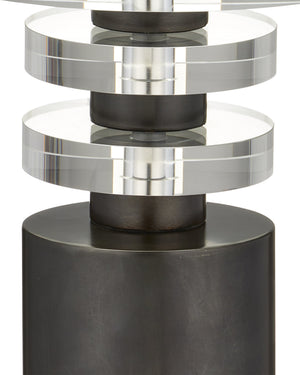 Currey & Company Shani Bronze Metal Pedestal Drinks Table with Optic Crystal Top for Modern Living 4000-0187