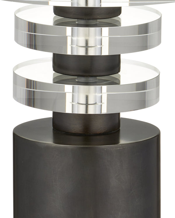 Currey & Company Shani Bronze Metal Pedestal Drinks Table with Optic Crystal Top for Modern Living 4000-0187