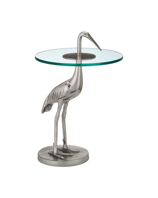 Currey & Company Crane Sculptural Cast Aluminum Accent Table with Glass Top for Glam Modern Interiors 4000-0195