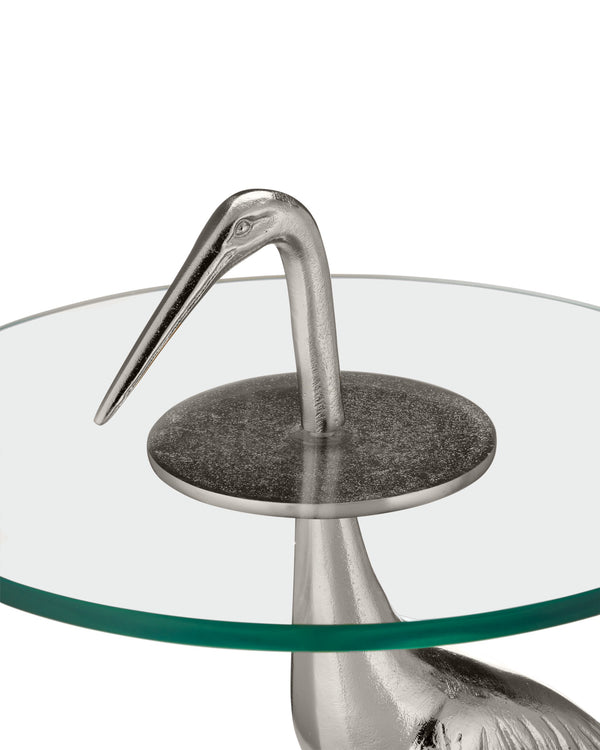 Currey & Company Crane Sculptural Cast Aluminum Accent Table with Glass Top for Glam Modern Interiors 4000-0195