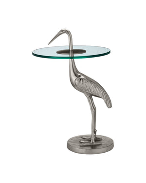 Currey & Company Crane Sculptural Cast Aluminum Accent Table with Glass Top for Glam Modern Interiors 4000-0195