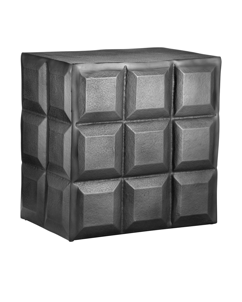 Currey & Company Bower Cast Aluminum Brutalist Side Table with Matte Black Nickel Geometric Sculptural Base 4000-0198