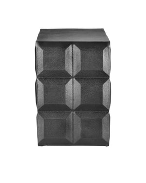 Currey & Company Bower Cast Aluminum Brutalist Side Table with Matte Black Nickel Geometric Sculptural Base 4000-0198