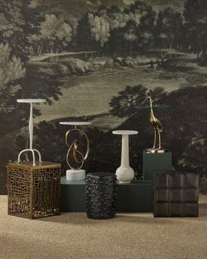 Currey & Company Bower Cast Aluminum Brutalist Side Table with Matte Black Nickel Geometric Sculptural Base 4000-0198