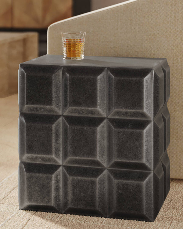 Currey & Company Bower Cast Aluminum Brutalist Side Table with Matte Black Nickel Geometric Sculptural Base 4000-0198