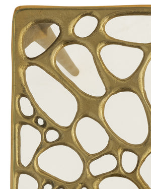 Currey & Company Honeycomb Textured Glass Top Drinks Table with Brass Cast Aluminum Legs Glam Accent 4000-0201