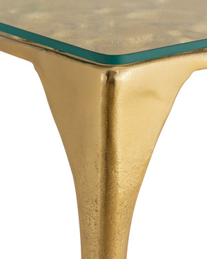 Currey & Company Honeycomb Textured Glass Top Drinks Table with Brass Cast Aluminum Legs Glam Accent 4000-0201