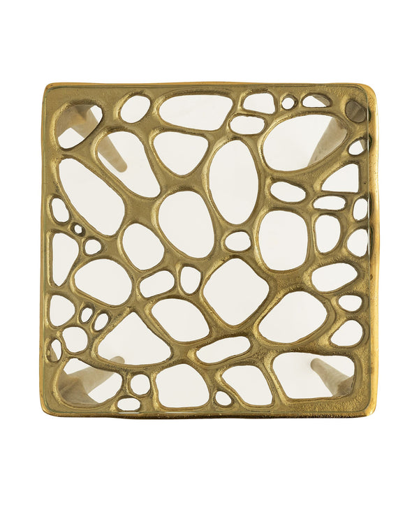Currey & Company Honeycomb Textured Glass Top Drinks Table with Brass Cast Aluminum Legs Glam Accent 4000-0201