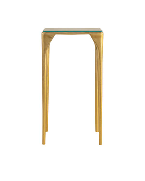 Currey & Company Honeycomb Textured Glass Top Drinks Table with Brass Cast Aluminum Legs Glam Accent 4000-0201