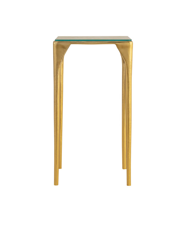 Currey & Company Honeycomb Textured Glass Top Drinks Table with Brass Cast Aluminum Legs Glam Accent 4000-0201