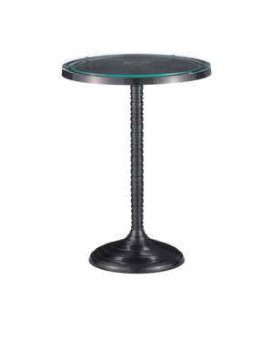 Currey & Company Erno Cast Aluminum Gear Column Accent Table with Tempered Glass Top Industrial Style 4000-0202