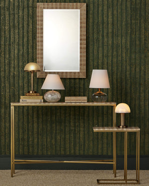 Currey & Company Dezi Travertine and Brass Inlay C Table Cantilevered Iron Frame Living Room Accent 4000-0203