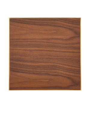 Currey & Company Maeve Brushed Brass Geometric Side Table with Inset Walnut Top for Modern Interiors 4000-0213