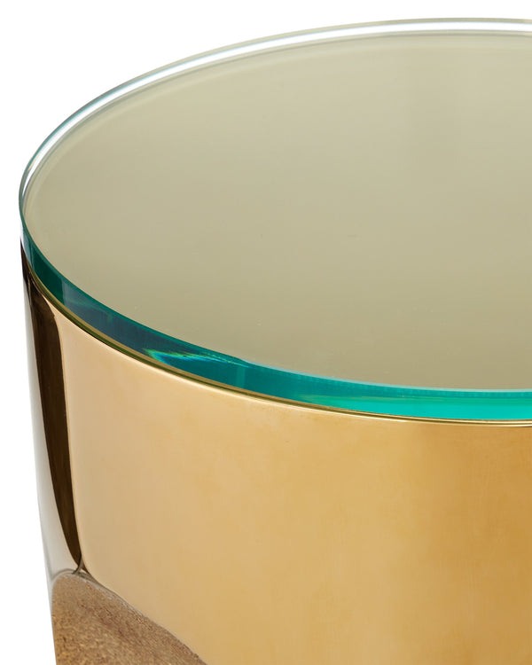 Currey & Company Lemy Polished Brass Sculptural Side Table with Tempered Glass Top for Living Room Polished Brass / Clear 4000-0215