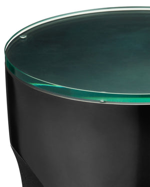 Currey & Company Lemy Polished Brass Sculptural Side Table with Tempered Glass Top for Living Room Black / Clear 4000-0216