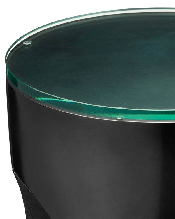 Currey & Company Lemy Polished Brass Sculptural Side Table with Tempered Glass Top for Living Room Black / Clear 4000-0216