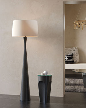 Currey & Company Lemy Polished Brass Sculptural Side Table with Tempered Glass Top for Living Room Black / Clear 4000-0216
