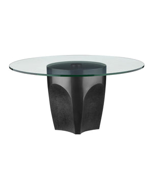 Currey & Company Lemy Brass Finish Round Coffee Table Sculpted Steel Base with Tempered Glass Top Black / Clear 4000-0218