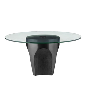 Currey & Company Lemy Brass Finish Round Coffee Table Sculpted Steel Base with Tempered Glass Top Black / Clear 4000-0218