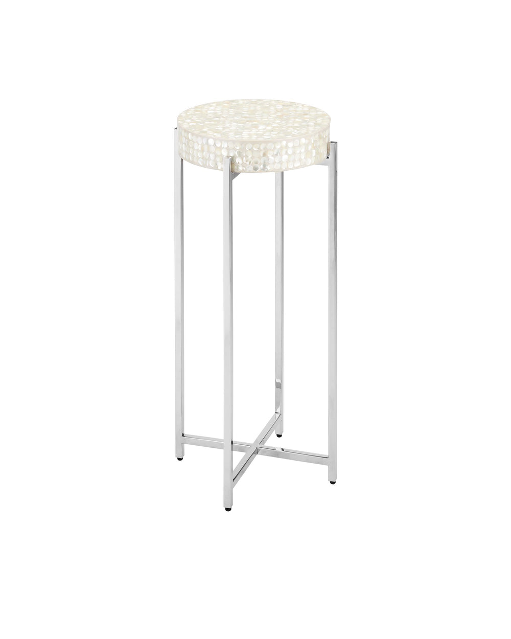 Currey & Company Gerri Mother of Pearl Accent Table Stainless Steel Base Glam Living Room Side 4000-0224