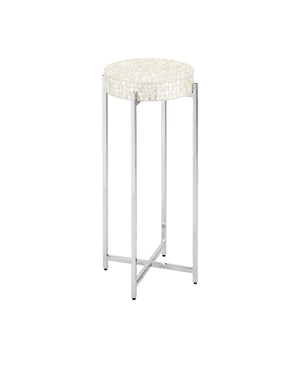 Currey & Company Gerri Mother of Pearl Accent Table Stainless Steel Base Glam Living Room Side 4000-0224