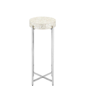 Currey & Company Gerri Mother of Pearl Accent Table Stainless Steel Base Glam Living Room Side 4000-0224
