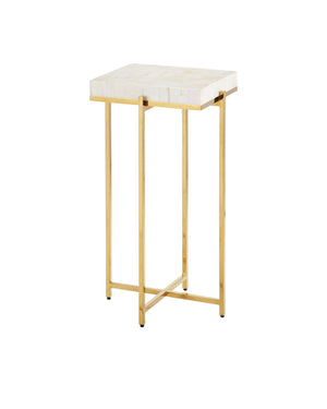 Currey & Company Casey Mother of Pearl Mosaic Drinks Table with Brass Frame for Entryway or Sofa Side 4000-0225