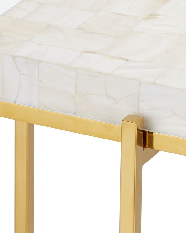 Currey & Company Casey Mother of Pearl Mosaic Drinks Table with Brass Frame for Entryway or Sofa Side 4000-0225