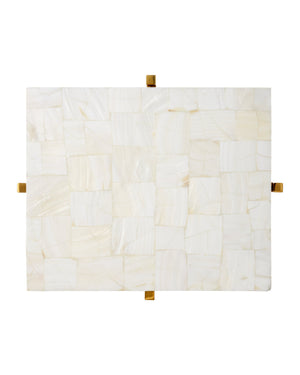 Currey & Company Casey Mother of Pearl Mosaic Drinks Table with Brass Frame for Entryway or Sofa Side 4000-0225