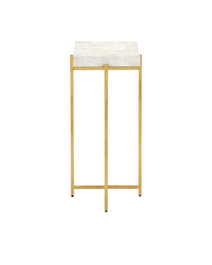 Currey & Company Casey Mother of Pearl Mosaic Drinks Table with Brass Frame for Entryway or Sofa Side 4000-0225