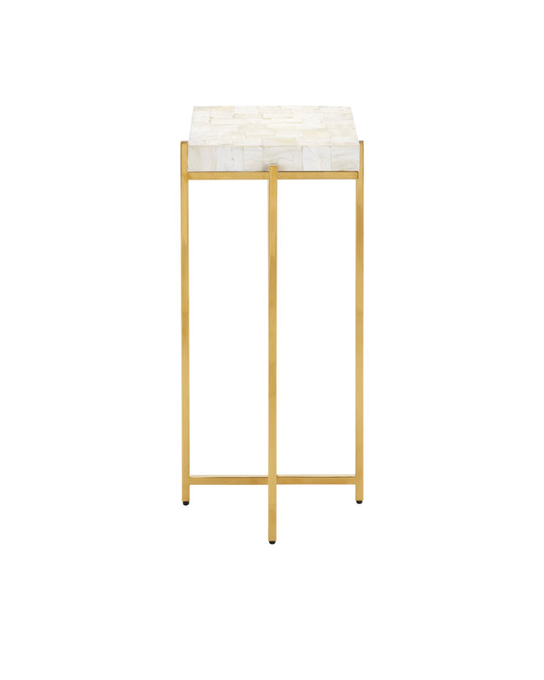 Currey & Company Casey Mother of Pearl Mosaic Drinks Table with Brass Frame for Entryway or Sofa Side 4000-0225