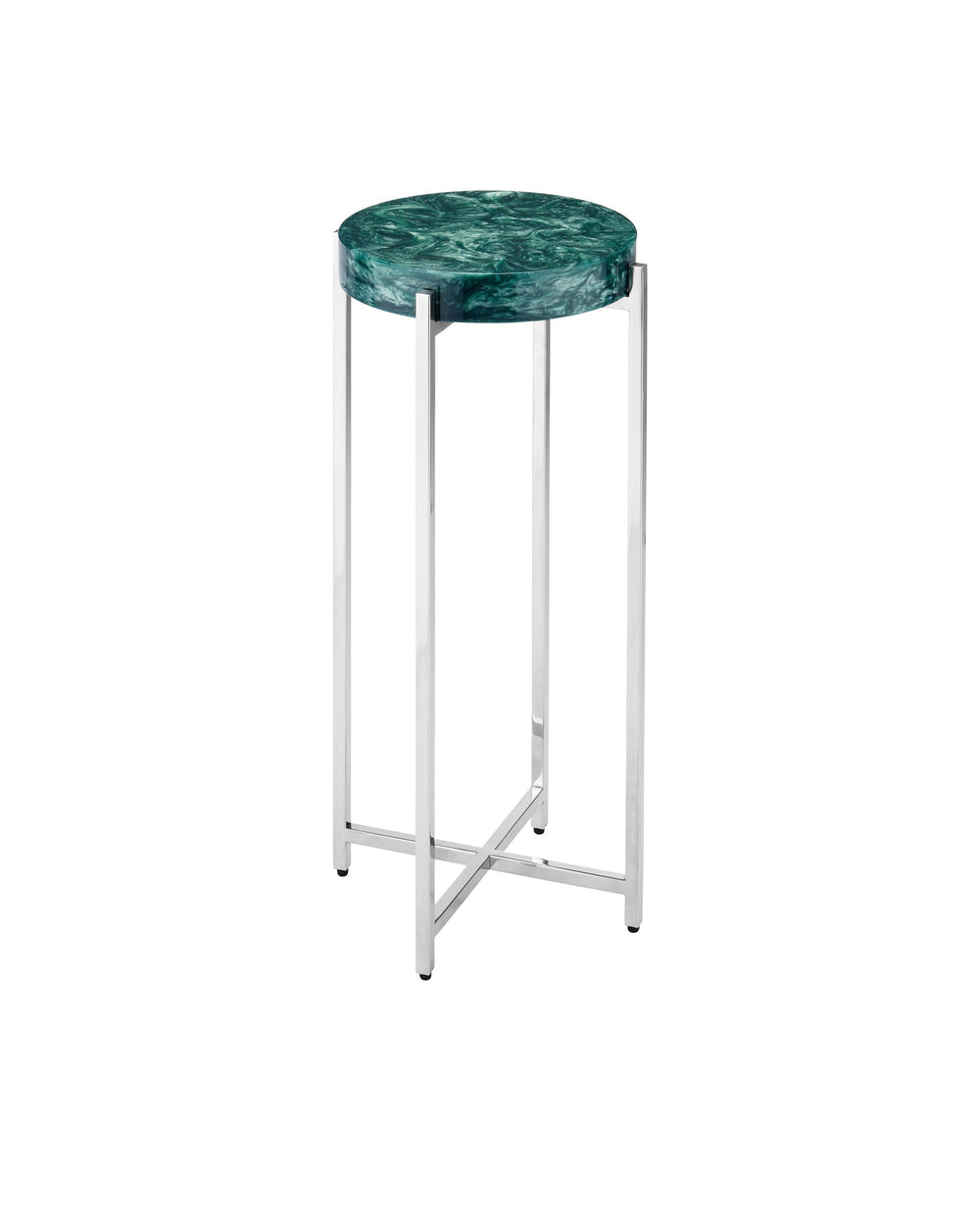 Currey & Company Rina Pearlescent Marbled Composite Round Accent Table with Polished Steel Legs 4000-0227