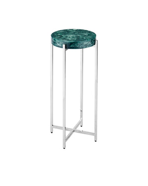 Currey & Company Rina Pearlescent Marbled Composite Round Accent Table with Polished Steel Legs 4000-0227