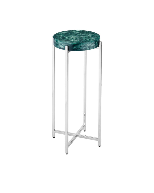 Currey & Company Rina Pearlescent Marbled Composite Round Accent Table with Polished Steel Legs 4000-0227
