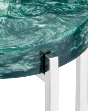 Currey & Company Rina Pearlescent Marbled Composite Round Accent Table with Polished Steel Legs 4000-0227