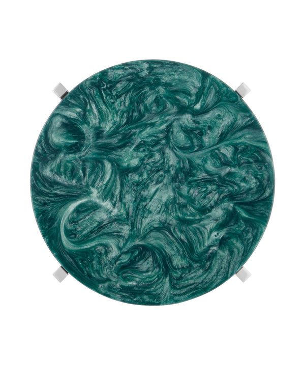 Currey & Company Rina Pearlescent Marbled Composite Round Accent Table with Polished Steel Legs 4000-0227