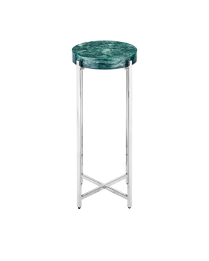 Currey & Company Rina Pearlescent Marbled Composite Round Accent Table with Polished Steel Legs 4000-0227