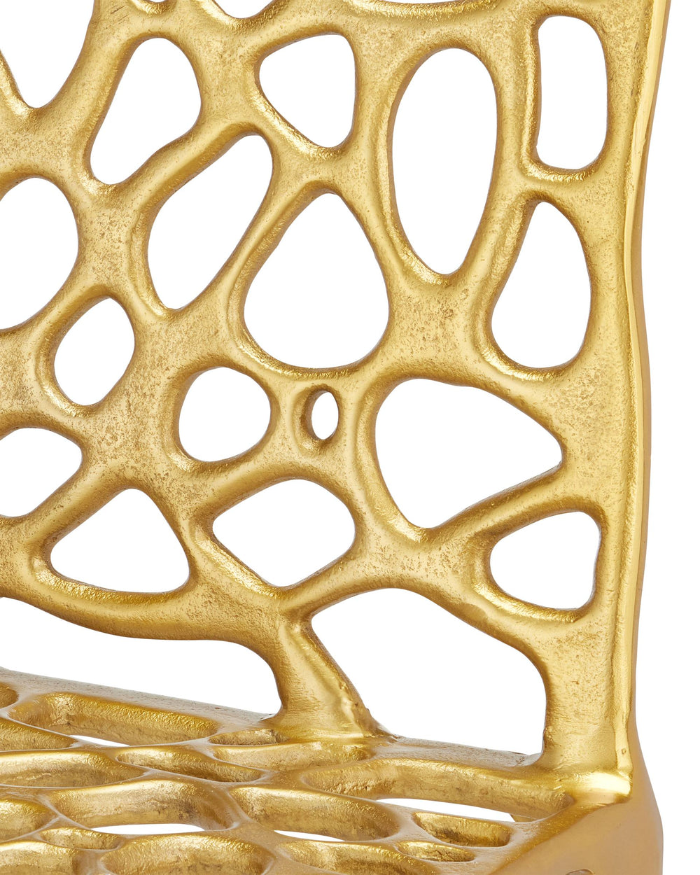 Currey & Company Honeycomb Gold Cast Aluminum Sculptural Dining Chair with Surrealist Lattice Design 4000-0231