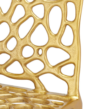 Currey & Company Honeycomb Gold Cast Aluminum Sculptural Dining Chair with Surrealist Lattice Design 4000-0231