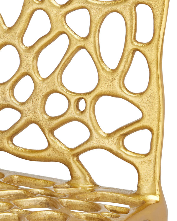 Currey & Company Honeycomb Gold Cast Aluminum Sculptural Dining Chair with Surrealist Lattice Design 4000-0231